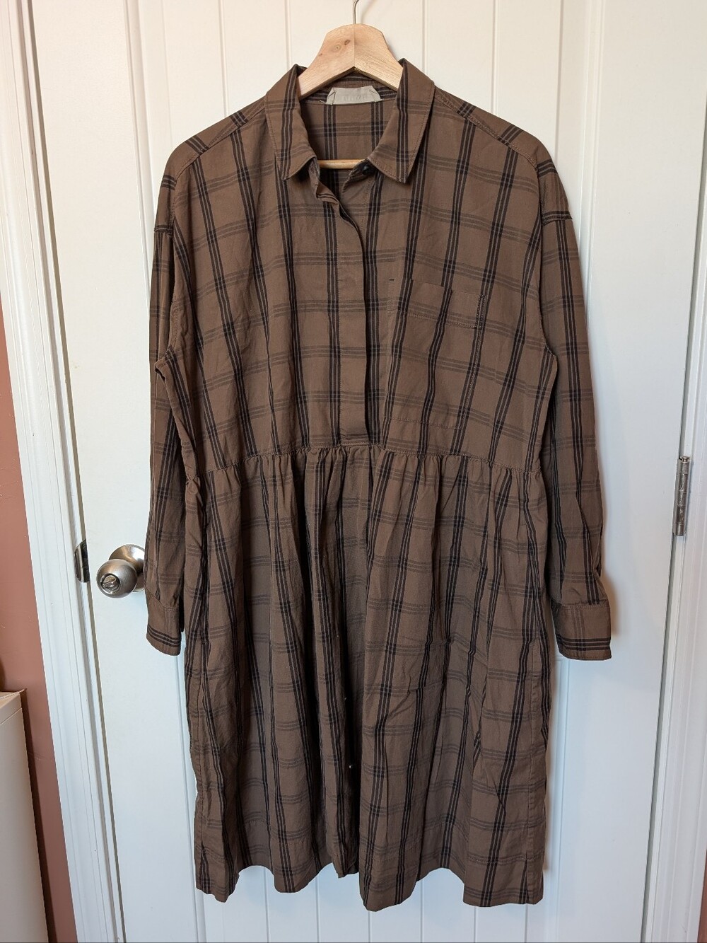 NWOT Everlane The Field Checkered Oversized Midi Dress Small Brown/Black